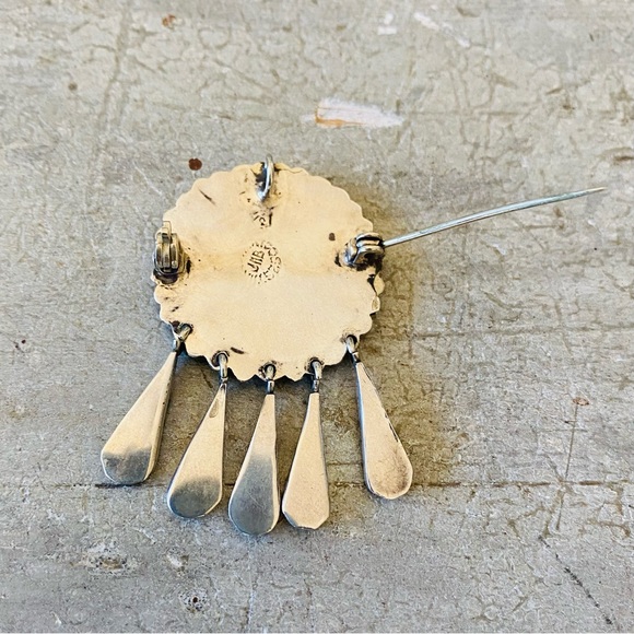 ♥️ Southwestern Style ♥️ Taxco Sterling Silver & Green Gemstone Brooch Pendant - Picture 4 of 8